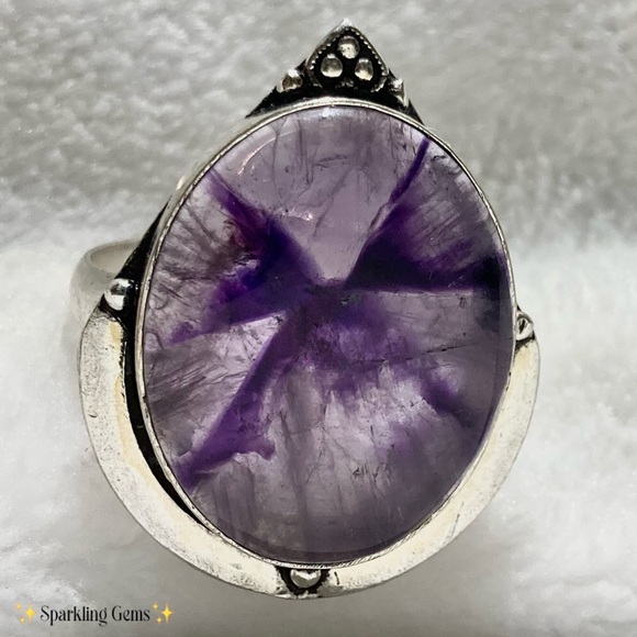 💜 Sage Amethyst Quartz 💜 Chunky Handmade Halo Ring - Picture 6 of 7